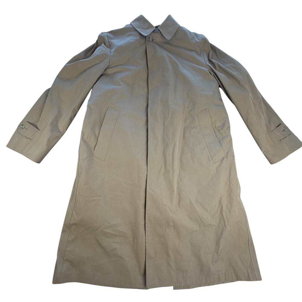 Vintage London Fog Coat Mens 40 Beige Faux Fur Lined Rain Maincoats Long USA